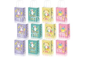 Aviski 12 Bolsas de Regalo para el día de Pascua con Asas Grandes Bolsas de Regalo de cartón Reciclado para niños, Escuela, Aula, Fiesta, Suministros de decoración, Conejos y Huevos, Cesta de Pascua