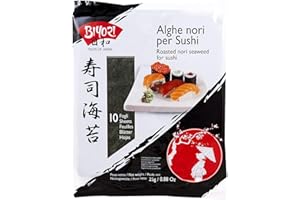 DUCOMI Biyori - Alghe Nori per Sushi - 20 Fogli di Alghe Tostate ed Essiccate Pronte all'Uso - Ideale per Preparazione Sushi o per Cottura Brodi, Legumi e Stufati - Non necessita di Cottura