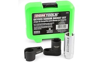 OEMTOOLS 37110 Oxygen Sensor Socket Set, 3 Piece, Remove & Replace Oxygen Sensors with 3 Variable Depth Sockets, 3/8 Drive, & One 1/2 Drive, Cutaway Slots Protect Sensor Wire, Universal Fit