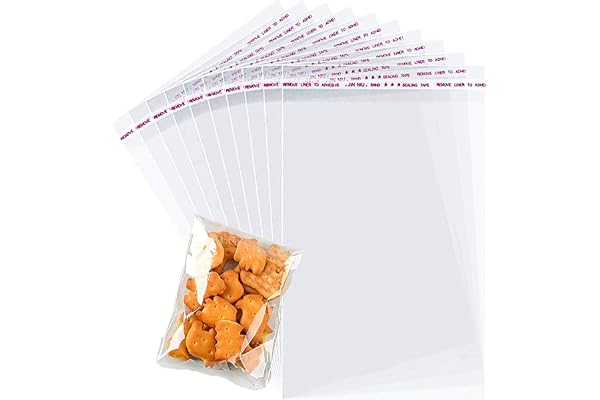 100 stycken cellofanpåsar, återförslutningsbara cellofanpåsar, 7 x 13 cm förpackningspåsar självhäftande små påsar för godis, OPP-påsar minipåsar med förslutning för kakor presenter