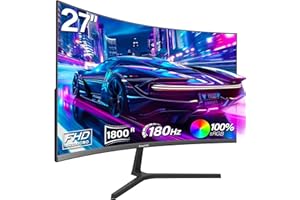 ‎GAWFOLK Gawfolk Curved Gaming Monitor 27 Zoll 180Hz, 165Hz PC Bildschirm Full HD 1080P, 1800R Rahmenloses Computerbildschirm mit FreeSync, unterstützt VESA