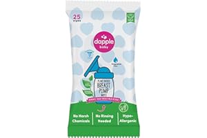Dapple Baby Breast Pump Wipes, 25 Count, Fragrance Free, Plant Based & Hypoallergenic, Removes Milk Residue, Taste-Free, Convenient Wipes Pouch