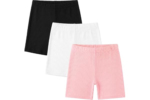 Baogaier Flicka cykelbyxor, 3-pack, bomull, ventilerande shorts, elastiska ribbade sommarbyxor, korta leggings för sport, dans, vardag, skola, barn, underbyxor för 5–16 år