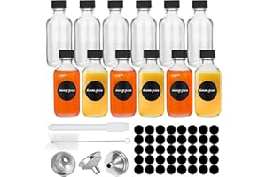 LYFEESIS Mini Glas Shot Flaschen zum Befüllen 60ml, 12 Stück Glasflaschen zum befüllen mit Trichter und Etiketten, Kleine Flaschen zum befüllen, shotgläser mit deckel für Saft, Öle, It Flaschen zum Befüllen