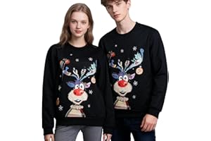 BINGQILING Hässliche Weihnachtspullover Damen Herren Lustige, Warme Ugly Christmas Sweater Unisex Baumwolle Weihnachtsshirt Langarm Pulli Basic Rundhals Hirschkopf Muster Herbst Winter