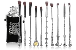 WECHIP [10 PCS] Makeup Brush Set Metal, Silver Handle Wizard Wand for Foundation Blush, Eyeshadow, Face Concealer, Eyeliner Contour, Powder Liquid Eye, Anime Gift for Girls Women