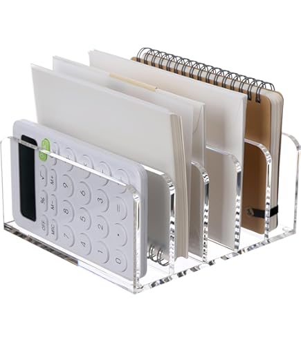 Portariviste In Acrilico - Organizer Per Scrivania Con 3 Scomparti, Trasparente - Foto 4