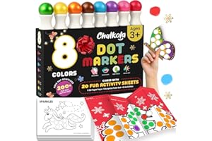 Chalkola 8 rotuladores de punto lavables para niños pequeños – rotuladores de punto de pintura no tóxicos, sellos de bingo, marcadores de punto para niños con libro de actividades gratuito de 20