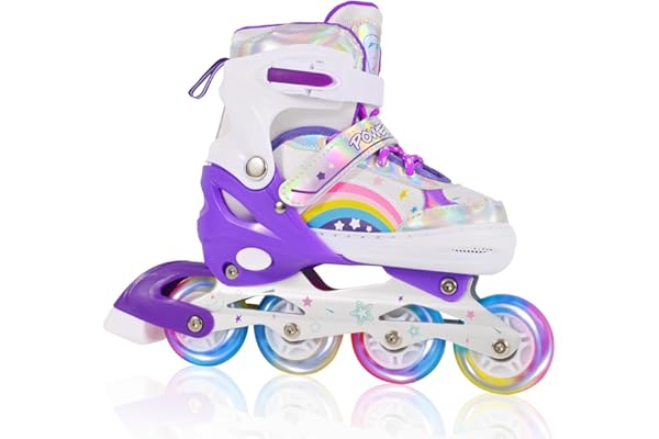 LOKJIJI Patins à roulettes en Ligne Réglables pour Enfants Filles Garçons Débutants, Patins à Roues en Ligne pour Enfants et Adolescents pour Intérieur Extérieur Sport Violet Arc-en-Ciel