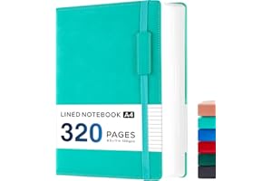 ‎NIRMIRO NIRMIRO A4 liniertes Notizbuch, gebunden, A4-Notizblock, große Leder-Tagebücher für Damen/Herren, Schule, Büro, Arbeit, Schreiben, 320 Seiten, 100 g/m², liniertes Papier, Innentasche, 21,5 x 28 cm,
