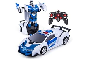 Yellcetoy Transform Juguete Policia Coche Teledirigido para Niños, Coches Radiocontrol Transformador RC Car Robot para 4 5 6 7 8 9 10 años Azul