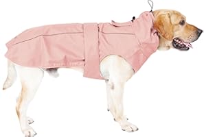 MAMORE Dog Waterproof Raincoat with Reflective Strip, Adjustable Breathable Rain Coat Jacket with Leash Hole for Dogs (Medium, Pink)