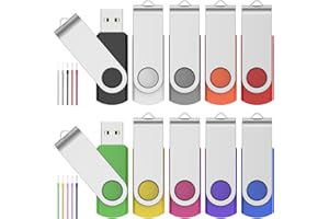 FEBNISCTE Clé USB 128MB - Lot de 10 Clés 2.0 Mémoire Sticks Rotatifs - Petite Capacité PenDrive Lecteur Flash Multicolore avec Cordes