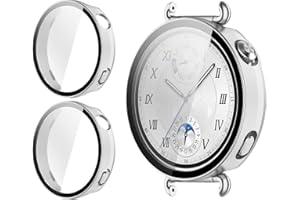 GIOPUEY Cover Compatibile con Huawei Watch GT 6 41mm, [2 Pezzi] Pellicola Protettiva Vetro + Cornice in Plastica Rigida Custodia - Silver+Silver
