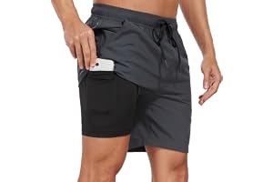 Badshorts för män med kompressionsfoder, 2-i-1 stretchiga strandshorts med fickor, snabbtorkande, för sommar, surf och sport