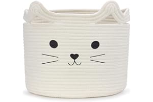 Goodheim Aufbewahrungskorb Kinder aus Baumwolle für Spielzeug und Wäsche, Wäschekorb und Spielzeugkorb in einem, Kinderzimmer Deko Weiße Katze