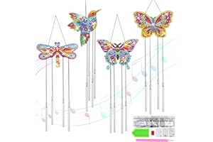 DNGH Diamond Painting 5D Campanillas de Viento de Doble Cara Pintura de Diamante atrapasueños 4 Piezas Mariposa colibrí Viento Chimes Juego de Manualidades niños