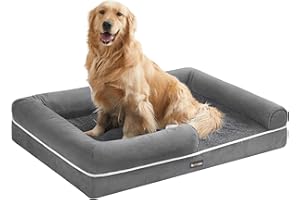 Feandrea Orthopädisches Hundebett, Hundekissen, Hundekorb, weiche Polsterung, Hundesofa, erhöhte Ränder, Bezug abnehmbar und waschbar, 106 x 71 x 18 cm, rutschfeste Unterseite, hellgrau PGW077G02V1