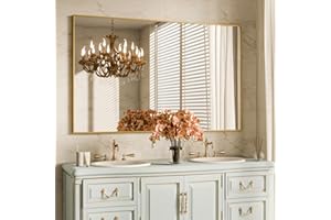 ‎BEAUTYPEAK BEAUTYPEAK Rechteckiger Wandspiegel,120x75cm Badezimmerspiegel mit Gold Aluminiumrahmen, Bruchsicherer Wandspiegel für Bad, Schlafzimmer, Wohnzimmer, Rectangular Bathroom Mirror