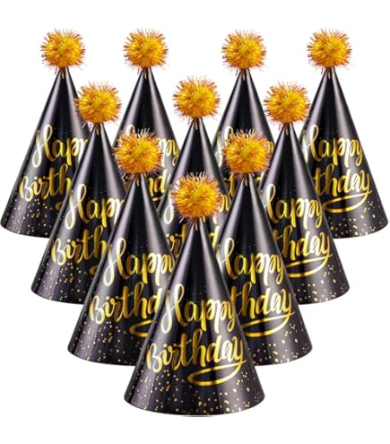 10 Stück Mini Partyhüte Mit Bommel - Glitzernde Kegelhütchen Für Geburtstag & DIY Deko