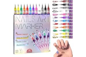 FZOERZL Nail Art Pens, 12 Colors Nail Art Pens Set, Upgrade Nail Art Markers for Gel Nails, DIY Quick Dry Graffiti Dotting Point Liner Pens, 3D Nail Polish Pens for Painting, Nails Art Drawing Tool (1 Set)