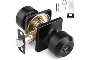 HuaJiao Door Knob with Lock, Internal Doors Handle Locks Round Door Lock Set for Bathroom Black