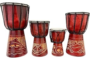 My Family House Wooden Djembe Drum - Multicoloured - Hand Carved Musical Instrument - 30 cm