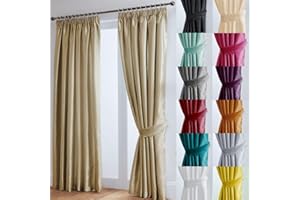 John Aird Luxury Faux Silk Fully Lined Pencil Pleat Curtains With Matching Tie Backs (Latte, 168cm Width x 137cm Drop (66"x 54")