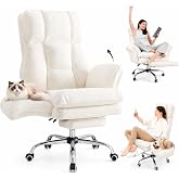 HOMRELEXA Big and Tall Ergonomic Executive Office Chair with Footrest, Flip Up Armrests and High Back, Plush Curly Hair - Whi