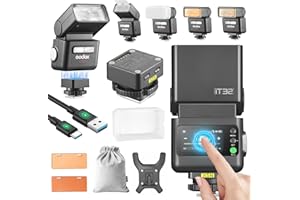Godox IT32 Kamera Blitzgerät TTL mit X5N Blitzauslöser für Nikon Camera 2,4 GHz GN18 510 Blitze bei Voller Leistung Touchscreen Integrierter Reflektor LED-Licht Magnetischer Farbfilter
