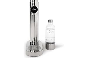 Máquina para hacer agua con gas Monten Soda - Gasificadora de agua de acero pulido - Incluye botella de 900 ml - Carcasa con acabado de acero pulido - Sin cables, elegante y fácil de usar
