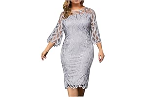 NUSGEAR 2023 Vestidos Largo Mujer Malla Lentejuelas Vestido de Noche Cóctel Talla Grande Moda Fiesta Vestidos Vestir Manga Larga Patchwork Elegante Slim Fit Cuello Redondo Otoño Primavera Vestido