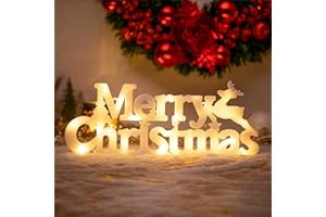FLANKOR Merry Christmas Sign Light Up Christmas Decorations for Wreath LED Hanging Window Decorative Light Glowing Letter Sign for Xmas Tree Wall Door Fireplace Indoor Outdoor