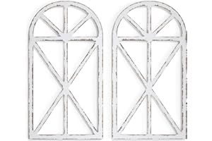 Barnyard Designs 13x27 Rustic Window Frame Wall Decor, Vintage Country Wall Hanging Decor, Farmhouse Bedroom Decor, Window Decor, White, Set of 2
