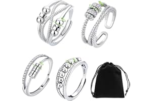 JTMKYO 4 PCS Girls Spin Rings with 1 Pc Flannel Bag, Finger Decoration Accessory, Anxiety Relief Ring, Adjustable Ring, Gift for Girls, Bestie (Silver)