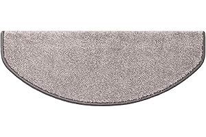 casa pura Indoor Stair Mats 1 pcs Self-Adhesive Non-Slip Carpet with Soft Pile - Semicircular Silver 65 x 23.5 x 1.3 cm (Sundae)