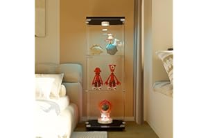 BRYXR Glasvitrine,Sammlervitrine,Glas Vitrine mit 1 Türen 3 Einlegeböden, mit LED und Schloss, Transparente Vitrine, Geeignet für Wohnzimmer, Schlafzimmer, Büro Glasvitrine(Schwarz, 3 Etagen, 1 Tür + LED)