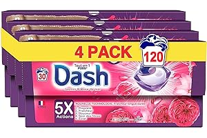 Dash Tout-en-1 PODS Lessive En Capsules, 4x30 Lavages, Jasmin et Rose de Mai, Fraîcheur, Propreté Éclatante, Fabriquée En France