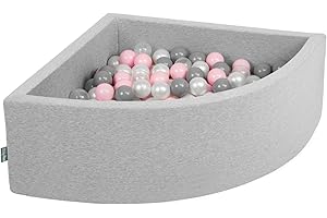 KiddyMoon 90X30cm/200 Bolas Piscina De Bolas ∅ 7Cm para Ninos Cuarto Angular Hecha En La UE, Grisclr:Perla/Gris/Transparente/Rosa Clr