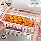KOUZZINA 4 Pcs Expandable Adjustable Fridge Storage Basket Under Shelf Fridge Organiser Rack Space Saver Refrigerator Sliding Drawers - Unbreakable, Random Colours.( pack of - 4)