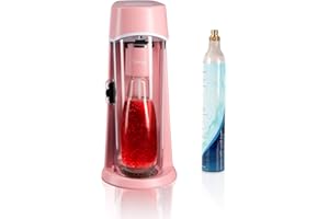 Zoomyo Soda Wassersprudler Pro Starterset, mit 425g CO2 Zylinder und 0,6L Glasflasche, sprudelt auch Säfte, Wein, Cocktails (Rosa)