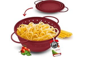 Coolinato – Scolapasta silicone pieghevole 24 cm rosso – Colino per pasta, verdura e frutta - Colapasta per lavastoviglie, senza BPA e termoresistente fino a 230°C - Setaccio salvaspazio richiudibile
