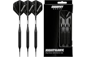 ‎CHAMPIFY Champify® 18g Brass Soft-Darts Set mit Kunststoff-Spitze | 3 Dartpfeile mit 6 Schäften & 6 Flights & 30 Softdart-Spitzen | inkl. weiteres Zubehör | Dartpfeile mit Plastik-Spitzen