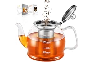 MINO ANT Teekanne Glas, 1000ML Borosilikatglas Teeservice, Teekanne mit Sieb, Tee-Ei für lose Blätter Teekanne - Spülmaschinenfest