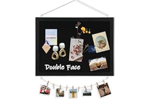 DOLLAR BOSS tableau liege mural noir tableau liege avec lin 30×40CM tableau d'affichage liège, tableau en liège panneau double face avec cadre en bois blanc pour la maison, la cuisine et le bureau