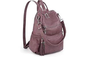 UTO - Bolso Mochila de Mujer Cuero Sintético Bolso de Hombro Bolso Escolar con Bolsillos Laterales con Borlas