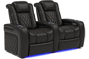 VALENCIA THEATER SEATING Valencia Tuscany Home Theater Seating | Premium Top Grain Italian Nappa 11000 Leather, Power Reclining, Lumbar Support, Headrest (Row of 2, Black)