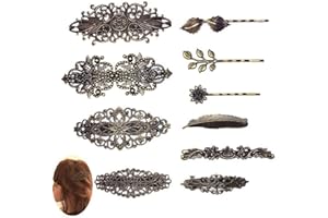 Jurxy 10PCS Pinces à Cheveux Franges latérales en Alliage métallique Barrettes Antiques Épingle Queue de Cheval Titulaire Femmes Filles Coiffure épaisse Élastique Coiffe pour Cheveux Bronze