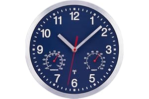 VIVILINEN Zegar radiowy z termometrem, higrometrem, bezgłośny, bez odgłosów tykania, zegar ścienny, bezgłośny, zegar ścienny, nietykający, do salonu, sypialni, biura, kuchni, 30,5 cm