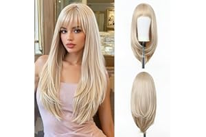 Esmee Pelucas Largas Lisas Rubias para Mujer con Flequillo Pelo Sintético Natural para Uso Diario y de Fiesta